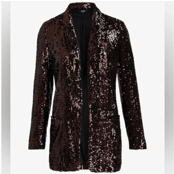 NWT Express Sequin Open Front Boyfriend Blazer, Bronze, XL - Picture 2 of 7